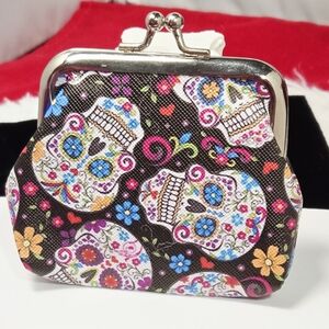 Black Sugar Skull Coin Pouch – Mini Skeleton Change Purse Spooky Cute Edgy Gift